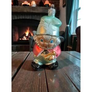 Vintage Radko "Santa's Helper" Holding A Gift Christmas Ornament ~ 5" Tall